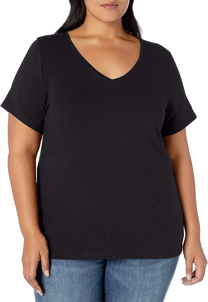 Women's Plus Size Short-Sleeve V-Neck T-Shirt, Multipacks